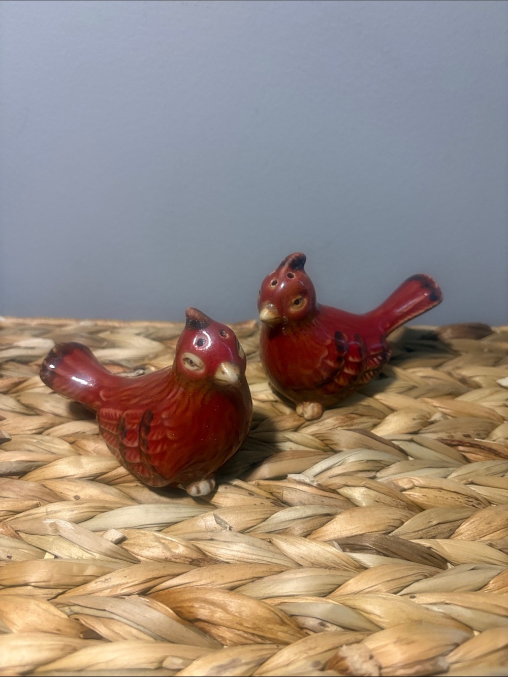 Pier 1 Red Ceramic Bird Pair Figurines